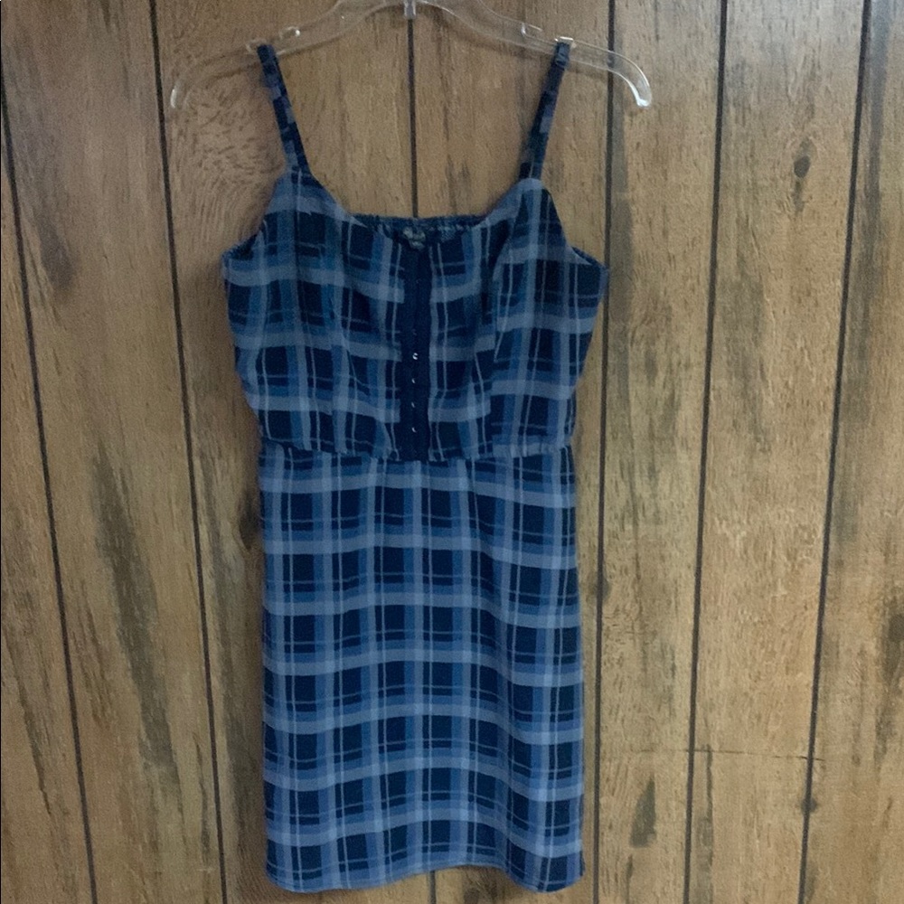 Blue Checked Dress Hook Front Sz Small